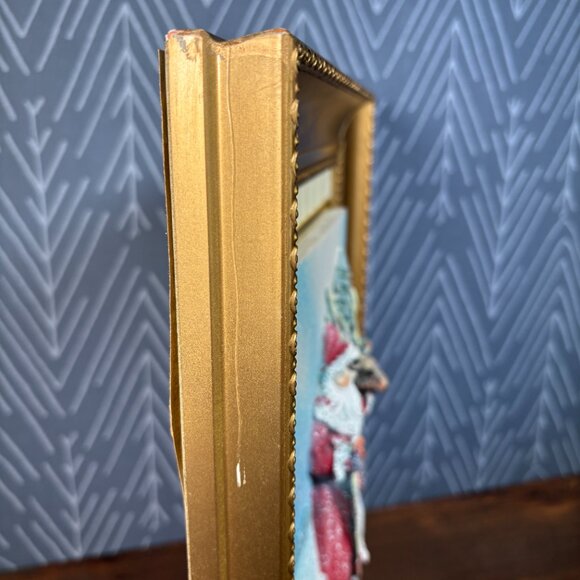 Vintage 3D Santa with Reindeer Framed Christmas Decor Textured Relief Wall Art - Picture 8 of 14